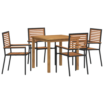 Juego De Comedor De Jardín De 5 Uds Negro Polirratan Acacia Cfw334887