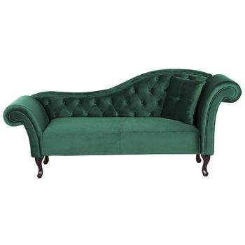 Chaise Longue Tapizado En Terciopelo Verde Oscuro Acolchado Capitoné Versión Derecha Con Cojín Lattes