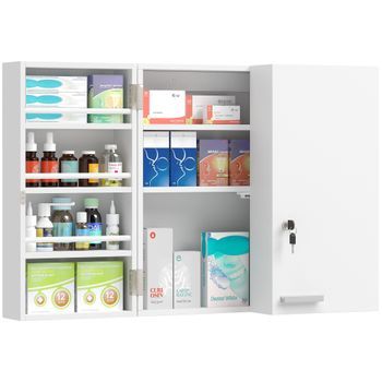 Armario Para Medicamentos De Pared De Madera Y Metal Con Cerradura, 53 X 20 X 53 Cm – Blanco