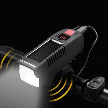 BENGGUO Faro de bicicleta recargable solar LED de superbrillo con batería de 1800mAh, impermeable, 4 modos de luz, linte