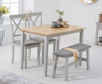 chiltern 114cm oak and grey painted table with epsom chairs with grey fabric seats and bench - grey 2 chairs