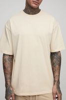 camiseta tall basica oversize con cuello de caja beige
