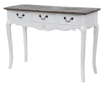 Consola rimini white, de color blanco y marrón, de estilo rústico francés, mide 78x110x40 cm y tiene 3 cajones