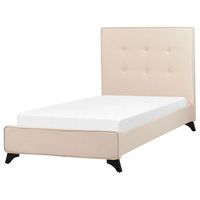 cama con somier de poliester beige negro 90 x 200 cm cabecero acolchado somier patas madera caucho ambassador