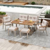 conjunto de jardin - madera de acacia y metal - beige y natural - 6-7 plazas