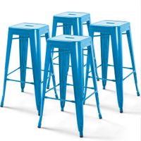 lote de 4 taburetes de bar de acero azul brillante