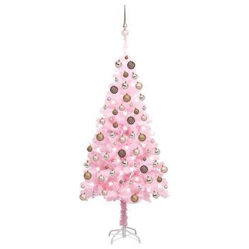 Árbol De Navidad Preiluminado Con Luces Y Bolas Rosa 120 Cm Vidaxl