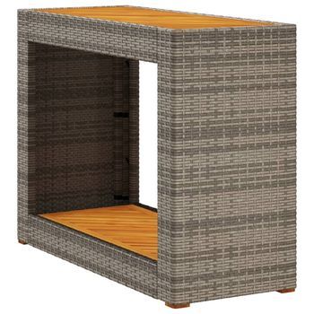 Mesa Auxiliar Jardín | Mesa De Exterior Tapa Madera Ratán Pe Gris 100x40x75 Cm