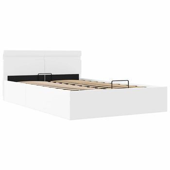 Cama Canapé Hidráulica Con Led Cuero Sintético Blanco 140x200cm
