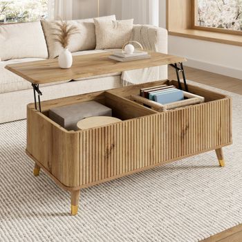 Mesa De Centro Elevable Con Almacenaje, 97 X 52 X 56,5 Cm, Acabado Madera