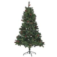 arbol de navidad artificial verde con luces led incorporadas 180 cm ramas sinteticas conos fruta de acebo con soporte jacinto