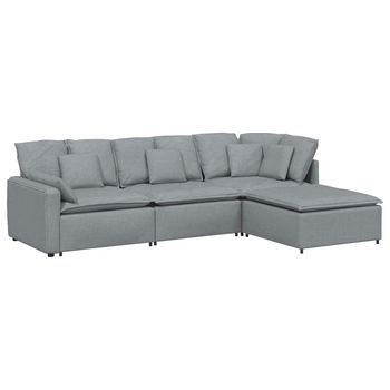 Sofá Modular Con Reposapiés Y Cojines, Tejido Gris Claro Vidaxl