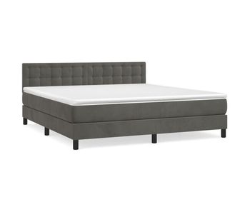 Cama box spring con colchón terciopelo gris oscuro 160x200 cm botones