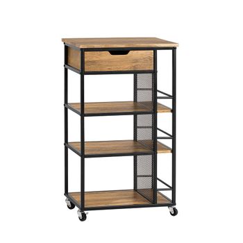 Carrito de cocina con 1 cajón y estantes metal marrón