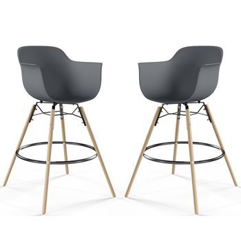 Taburete De Bar - Diseño Escandinavo - Patas De Madera - Pack De 2 - Nordika Gris Oscuro