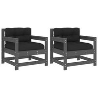 pack 2 uds sillones de jardin  silla de jardin  silla de exterior con cojines madera maciza de pino gris