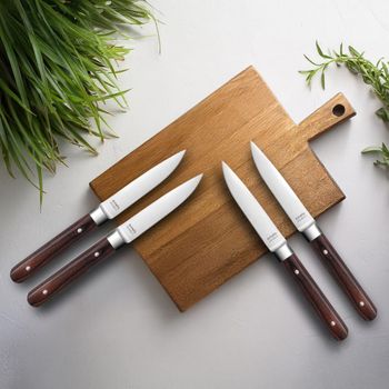 Estuche de 4 cuchillos carne acero inoxydable nogal