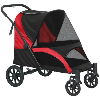 PawHut Carro para Perros, Cochecito para perros plegable para perros grandes, Carrito para mascotas con 4 ruedas correas de seguridad   Aosom España