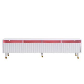Mueble De Tv De 178 Cm - 4 Cajones - Gran Capacidad De Almacenaje - Iluminación Led - Mueble De Salón - Blanco