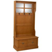 recibidor perchero de madera con banqueta 92x395x184 marron