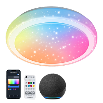 Aigostar Mesh- Plafon LED Techo Bluetooth Mesh, 24W, 2650LM, 3000K-6500K y RGB regulable, IP44, Plafón LED Inteligente Compatible con Alexa, Lampara Techo LED para Salón/Dormitorio/Cocina/Baño, Φ39CM