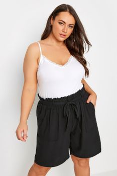 Yours Pantalón Corto Negro Estilo Paperbag, Mujer Curvy Y Tallas Grandes, Yours