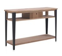consola madera fresno con cajon y patas metalicas