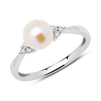 14 quilates anillo de oro blanco diamantes perla de agua dulce