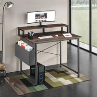 escritorio industrial con soporte y bolsa 120x60x110 cm madera oscura