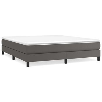 Cama Matrimonial | Cama Para Adultos | Estructura De Cama Box Spring Cuero Sintético Gris 160x200 Cm