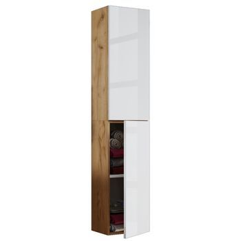 Gabinete De Baño De Madera Vcm | Muebles De Baño | Estante De Pared | Baño | Gabinete De Baño | Gabinete Alto | Dimensiones Aprox. Al. 150 X An. 33 X T. 22 Cm - Lendas (roble Miel / Blanco)