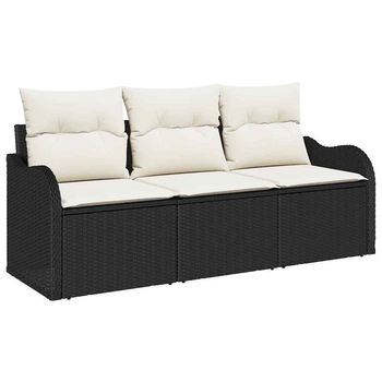 Conjunto De Sofás De Jardín 3 Piezas | Mueble De Jardín Negro Ratán Sintético