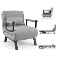 costway sofa cama convertible individual gris claro plegable con brazos y almohada 3 modos uso sillon tumbona cama 186 x 64 cm para salon dormitorio