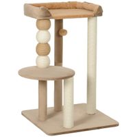 pawhut arbol rascador para gatos con plataforma torre escalador para gatos con plataforma cama postes bolas 56x54x86 cm marron   aosom espana