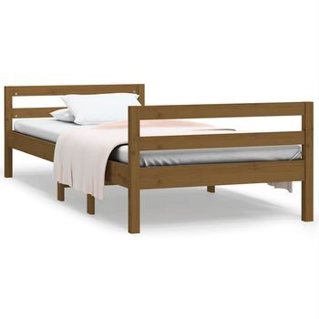 Cama Individual | Cama Para Adultos | Estructura De Cama Madera Maciza De Pino Marrón Miel 75x190 Cm