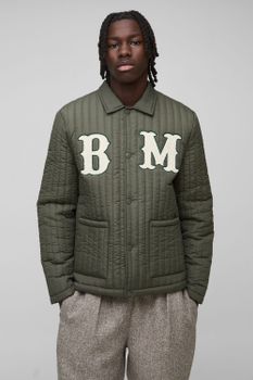 Chaqueta Harrington Regular Acolchada Con Apliques, Verde
