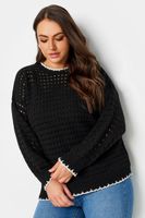 yours jersey negro de crochet con bordes en contraste mujer curvy y tallas grandes yours