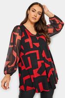 yours top negro y rojo estampado geometrico mujer curvy y tallas grandes yours