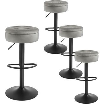 Juego De 4 Taburetes De Bar,terciopelo + Metal,sillas Giratorias 360°,taburetes Alto Cocina Con Reposapies Para Comedor Bar Y Bistro,39 X 39 X 79,5 Cm,gris Claro,woltu