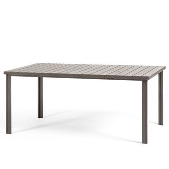 Mesa Fija De Jardín 180x90 Cm En Acero Y Lamas Efecto Madera De Polietileno - Thomas Tórtola
