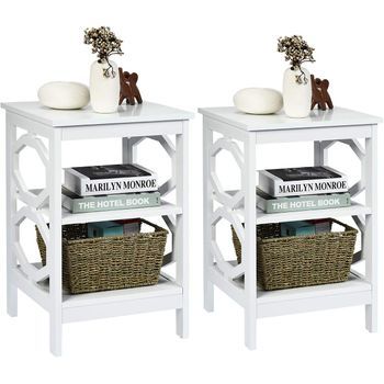 Set De 2 Mesita De Noche 3 Niveles Mesa Auxiliar Mesilla Costway 70 X 48 X 22 Cm(blanco)