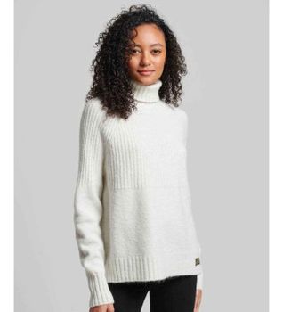 Superdry para mujer. W6110502A Jersey en punto de canalé Essential blanco (XL), Casual, Acrílico, Manga larga