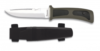 Cuchillo de Submarinismo Martinez Albainox con Mango Abs y Goma, Hoja de Acero Inox de 11,5 cm Negro Incluye Skinner y Caja Rígida ABS 31333-NE