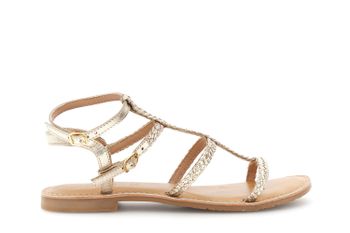 sandalias planas de piel con bordado trenzado gold