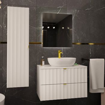 Conjunto de muebles con lavabo paneles de melamina y mdf blanco