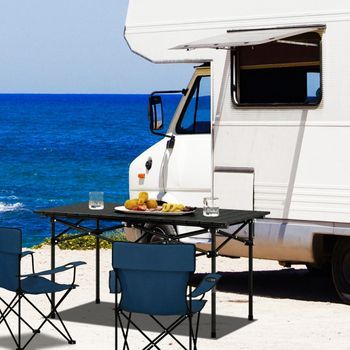 Mesa De Camping Plegable De Aluminio Para 4-6 Personas Con Bolsa De Transporte 95x55x50 Cm Negro