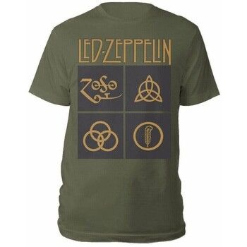 Led Zeppelin Camiseta Gold Symbols in Black Square para hombre
