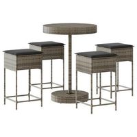 mesa y taburetes altos jardin 5 piezas y cojines ratan pe gris