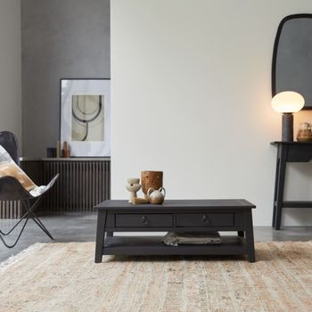Mesa de centro de madera de pino maciza, 100 x 60 cm, thaki black