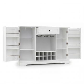 Costway Aparador con Botellero Dos Puertas Un Cajón Estante Regulable Almacenamiento para Comedor para el Hogar Elegante 120 x 83 x 40 cm Blanco